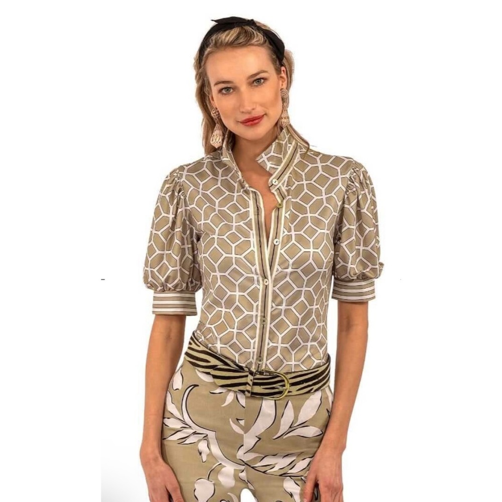 Gretchen Scott Lucy in the Sky With Diamonds Puff Top in Khaki Size XL